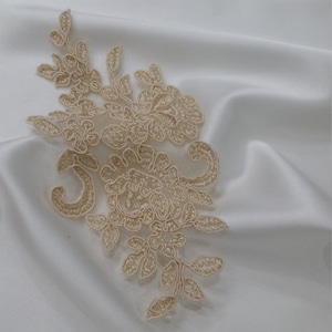 Lace applique, beige lace, French Chantilly lace applique, 3D lace, bridal applique, Applique M0016