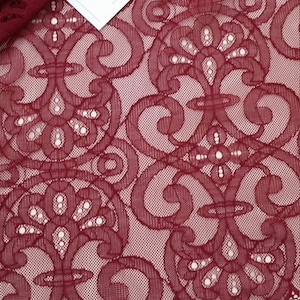 Burgund Spitzenstoff, Frankreich Spitze, Stickerei Spitze, rote Spitze, Hochzeitsspitze, Abendkleid Spitze, Dessous Spitze, Alencon Spitze LL58861