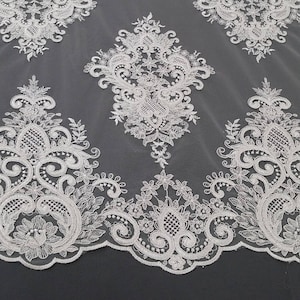 Ivory Spitze Stoff, Gestickte Spitze, Französische Spitze, Hochzeitsspitze, Brautspitze, Weiße Spitze, Schleier Spitze, Dessous Spitze, Alencon Spitze EVS128C