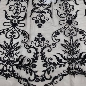 Tecido de renda preta, renda bordada, renda francesa, renda de casamento, renda de noiva, renda branca, renda de véu, renda de lingerie, renda Alencon EVS147C