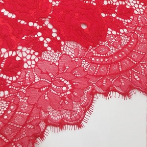 Rode bloem kantstof, Chantilly Frans kantmateriaal, kantdoek bruidshuwelijk, avondjurk kant geschulpte wimper lingerie kant L56596