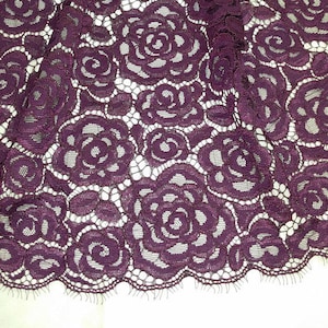 Tecido de renda roxo escuro, renda francesa, renda bordada, renda de casamento, renda de noiva, renda de vestido de noite, renda de lingerie, renda Alençon L43202