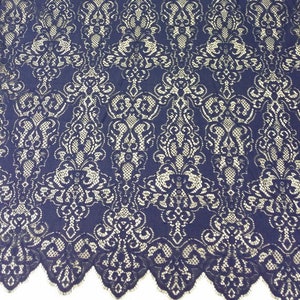 Donkerblauwe kantstof op maat gesneden, Franse geborduurde bruiloft bruids kantmateriaal, avondjurk kant lingerie kant Alencon kant L43434