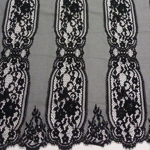 Tessuto in pizzo ciglia nere, materiale in pizzo chantilly francese, tessuto in pizzo da sposa, pizzo per abito da sera, pizzo per lingerie smerlato L71093