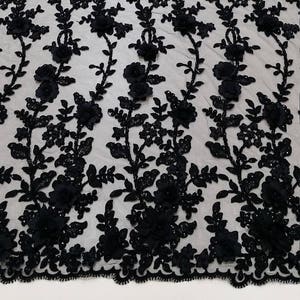 Beaded Black Lace Fabric, Sequin Lace, French Lace, Alencon Lace, Bridal  Lace, Wedding Lace White Lace Embroidered Floral Lace EVS175CB 