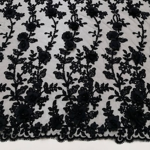 Schwarze 3D Spitze, französische Perlenspitze, Brautschleier, Schleierspitze, Dessous-Spitze, EVS149CSBF