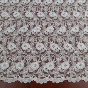 Witte kantstof, geborduurd kantmateriaal, Franse bruiloft bruidskantdoek, licht ivoorkleurige sluierkant, lingeriekant, Alencon Lace, EVS017B