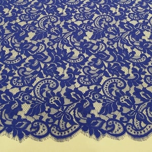 Tessuto in pizzo blu royal, pizzo francese Chantilly, venduto tagliato su misura, EVS100V