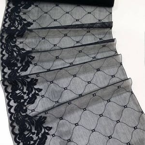 Rifiniture in pizzo elastico nero, pizzo Chantilly francese, pizzo elastico Rifiniture in pizzo elasticizzato Abito da sera in pizzo Lingerie pizzo Chantilly JE11361