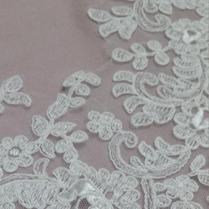 Passamaneria in pizzo bianco sporco tagliata su misura, bordo in pizzo per abito da sposa francese Alençon, bordo in pizzo per velo da sposa, finitura lingerie giarrettiera avorio, EVSL019C