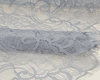 Blue/Gray lace fabric, French lace, Chantilly lace, Wedding lace, Bridal lace, Evening dress lace, Lingerie lace, fabric by the yard LK2002