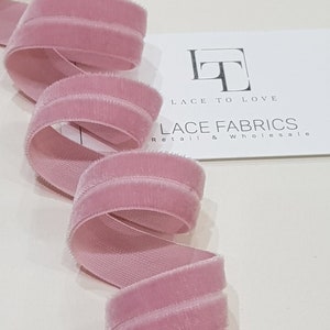 Roze elastisch fluwelen lint op maat gesneden, breed fluwelen lint roze, fluwelen stoffen lint cadeaustrik, haarlint fluweel, fluwelen rand DB1003