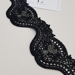 Schwarze Spitzenbesatz, Französische Spitze, Alencon Spitze, Brautkleidspitze, Hochzeitsspitze, Strumpfbandspitze, Abendkleidspitze, Dessousspitze, Werft LMF330