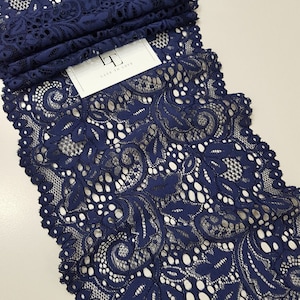 Blauwe stretchkant, elastische kantrand, Chantilly-kant, Frans kant, bruidskant, bruiloftkant, geschulpte wimperkant, lingerie LL2053