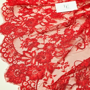Rote Chantilly-Spitze mit Kordel, französische Hochzeitsspitze, Wimpern- Schleierspitze, ausgebogte Blumenspitze, lose Ware, EVS085C