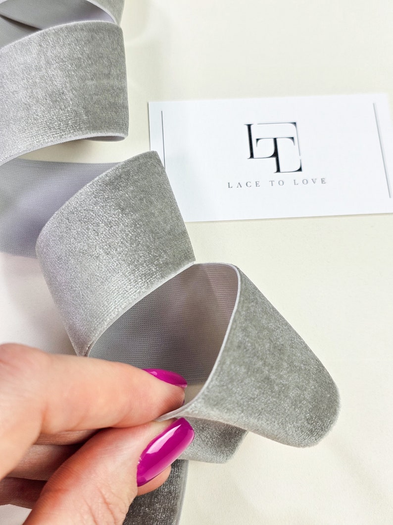 Grey With Green Tint Elastic Stretch Velvet Ribbon by the Yard, Velvet ...