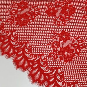Tessuto in pizzo rosso, tessuto in pizzo Alençon, materiale in pizzo da sposa francese, pizzo per abiti da sera, pizzo smerlato, pizzo per ciglia, lingerie JT19101