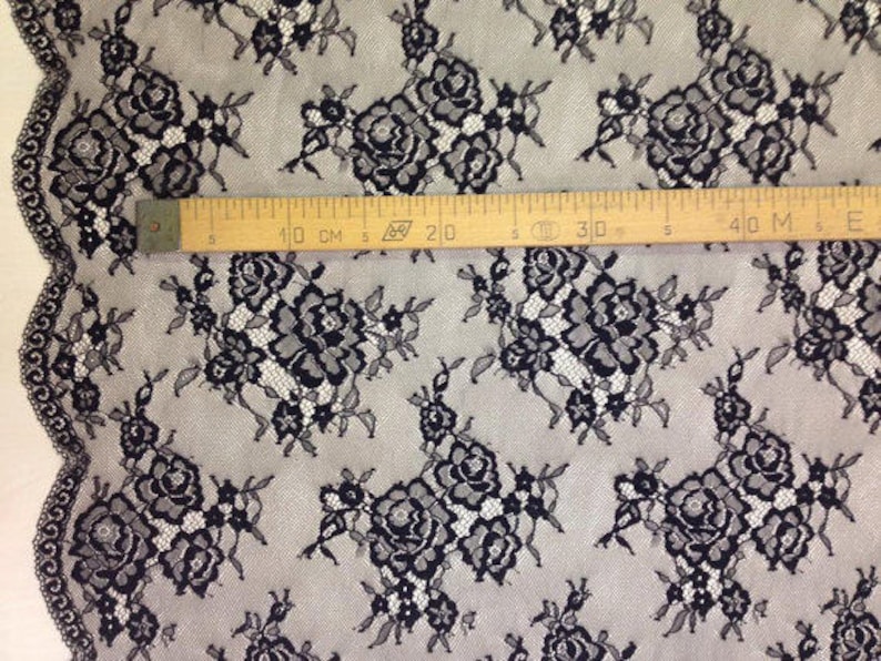 SALE Black Lace fabric French Chantilly Lace Bridal lace Wedding Lace Evening dress lace Scalloped Floral lace Lingerie Lace yard L11219