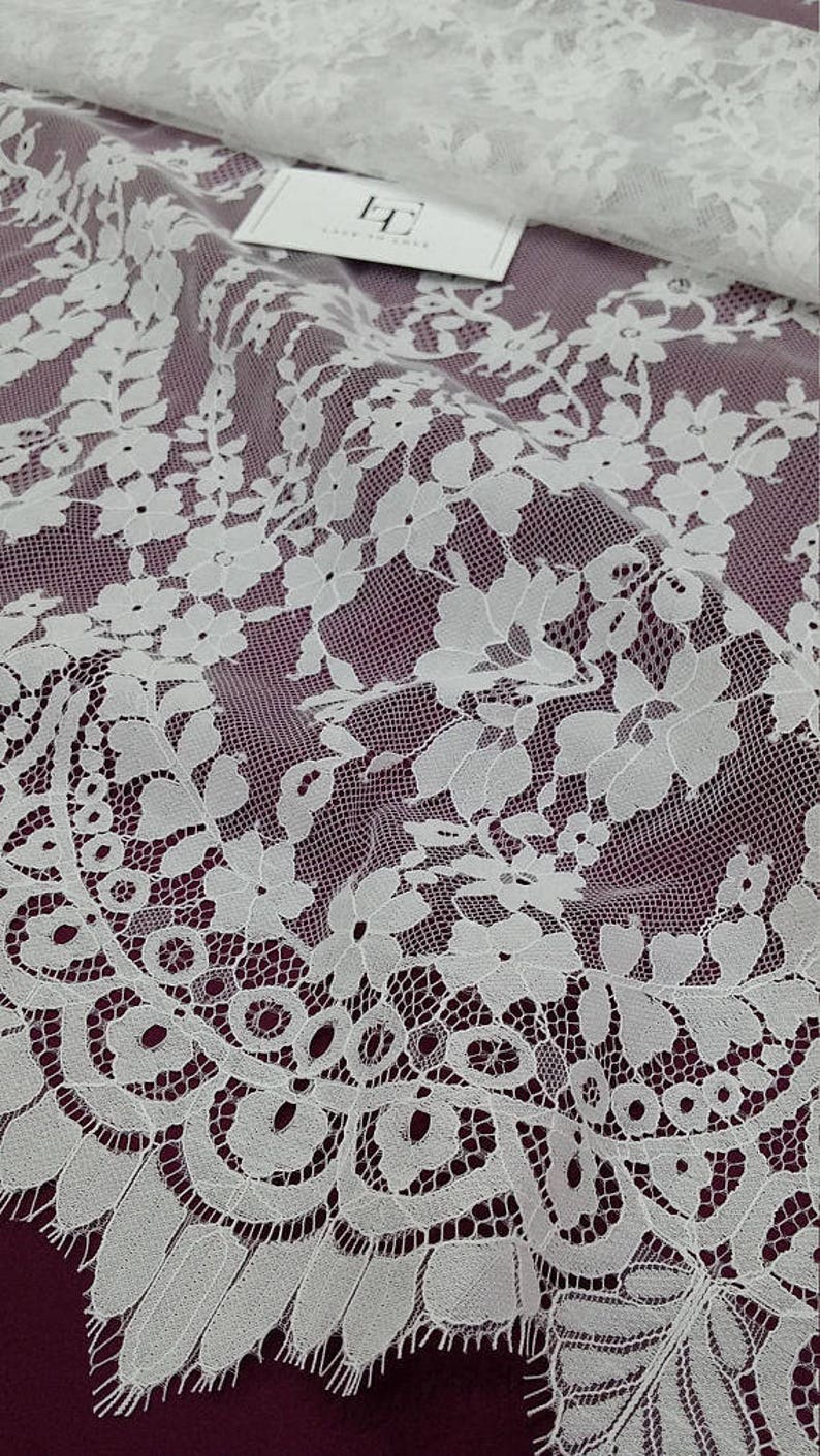 Bridal lace Wedding Lace White Lace Veil lace Scalloped Floral lace Lingerie Lace L22822 Chantilly Lace SALE Ivory lace fabric French Lace