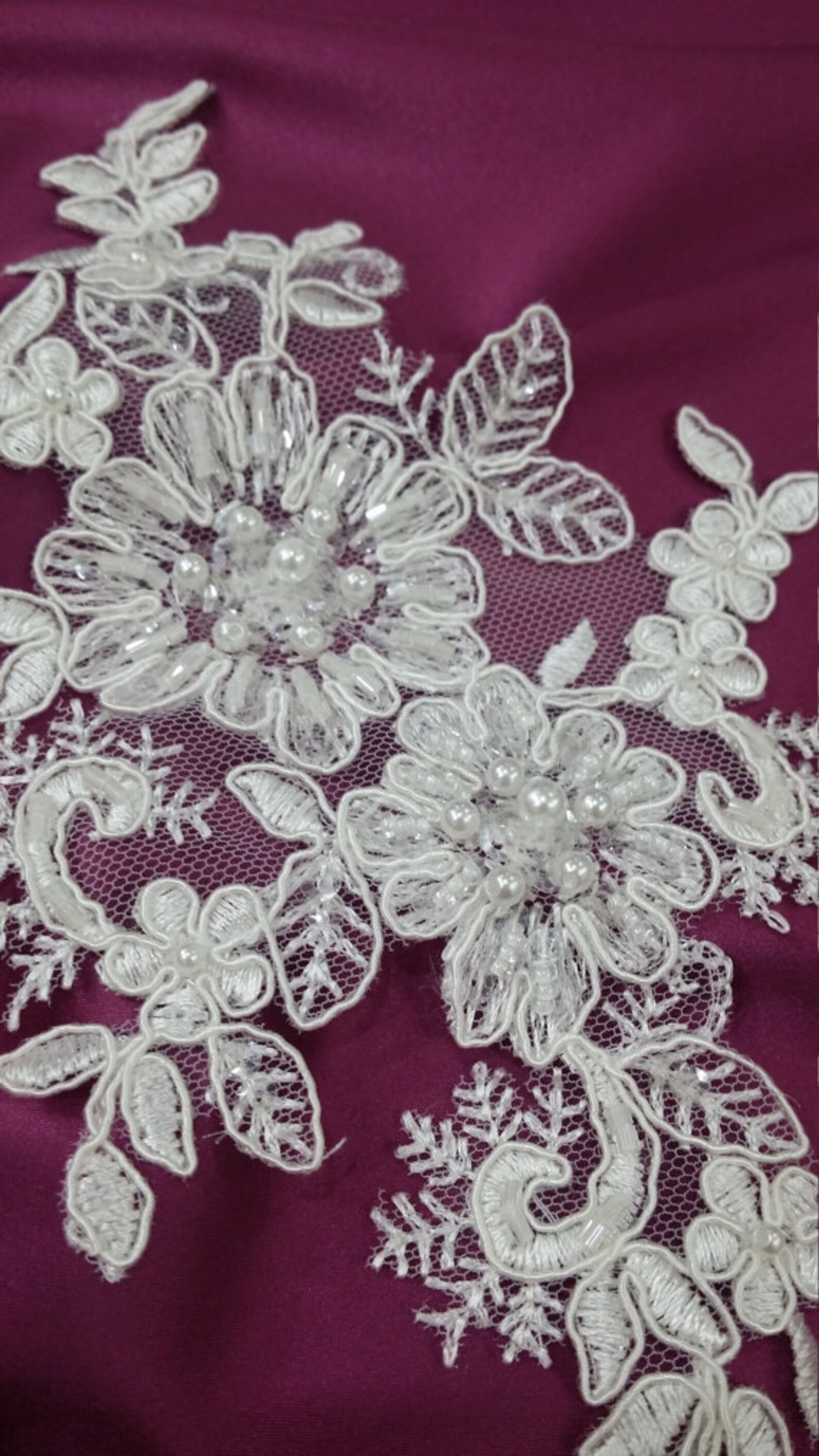 Ivory Lace Applique Beaded Lace Applique French Chantilly Etsy