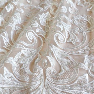 Ivory Lace fabric by the yard, French Lace, Alencon Lace, Bridal Wedding Lace Garter lace Pearl lace Sequin Lace, Beaded lace EVS164CB