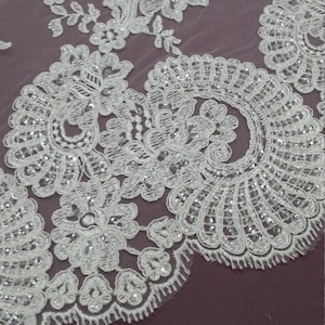 Elfenbein Spitze mit Pailletten, Französische Spitze, Alencon-Spitze, Braut Hochzeit Spitze Strumpfband Spitze Perlen-Spitze Pailletten-Spitze Perlen-Spitze EVS025CS
