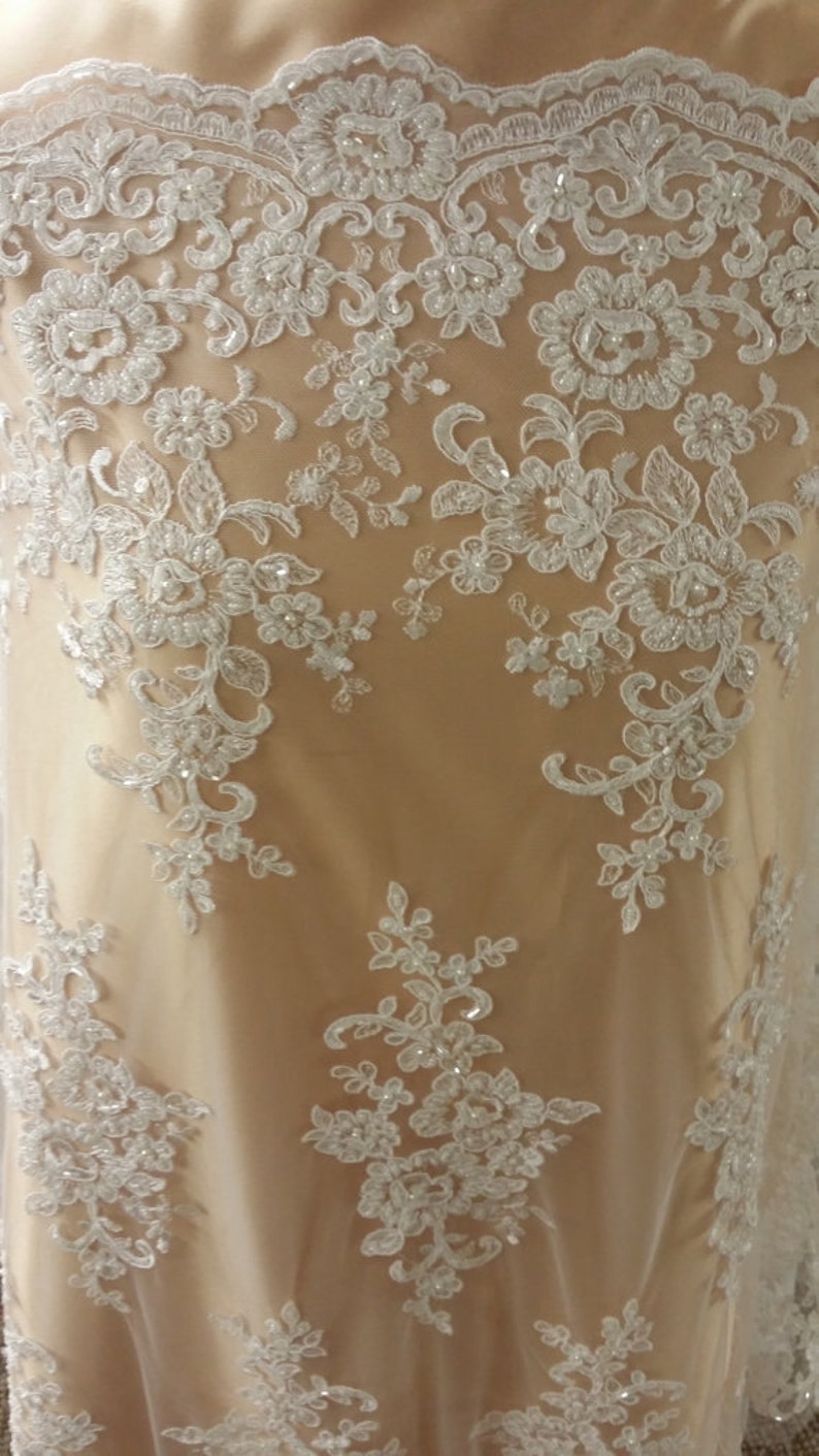 SALE Ivory Lace fabric by the yard Bridal Delightful Wedding Lace Pearl lace Sequin Lace Beaded lace KSBY61889CB Alencon Lace French Lace