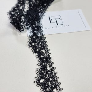 Schwarze Spitzenborte, Französische Spitze, Chantilly-Spitze, Brautspitze, Ausgebogten Spitze, Eye-Lash-Spitze, Florale Spitze, Dessous-Spitze Meterware FL47915
