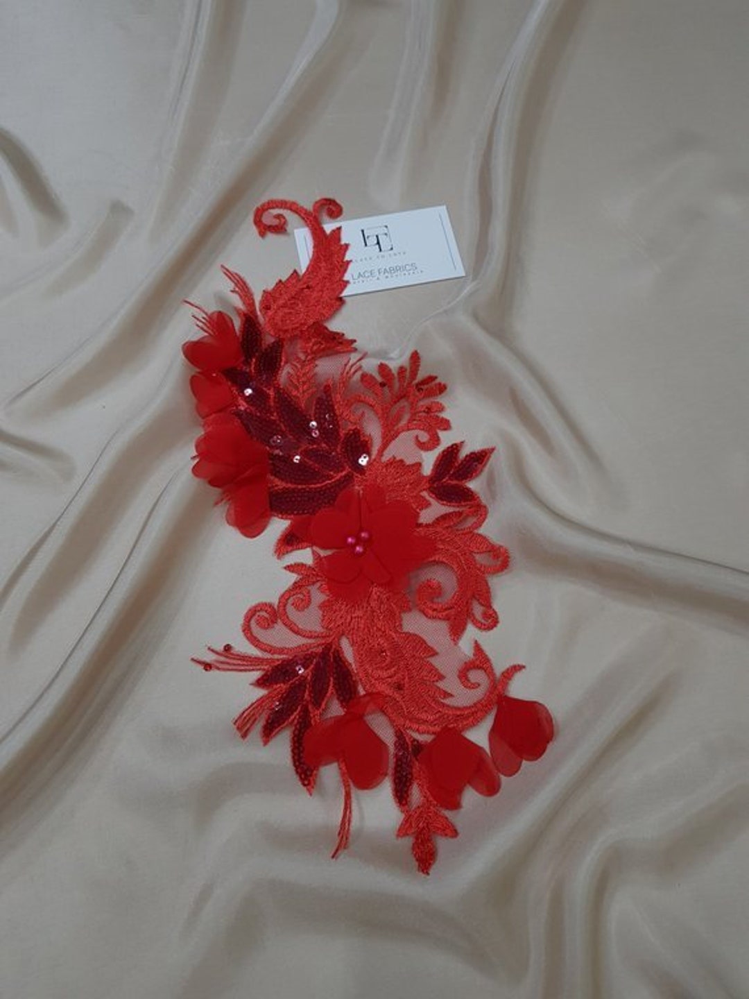Red Lace Applique Beaded Lace Applique French Chantilly Lace Etsy