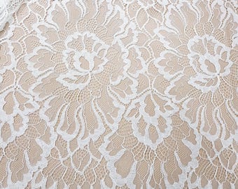 SALE Ivory lace fabric by the yard, French Chantilly Lace Embroidered eyelash lace, Bridal lace, White Lace, Veil lace, Lingerie Lace WD6003
