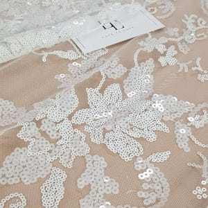 Ivory lace fabric with sequins by the yard, Bridal lace Wedding Lace Garter lace Sequin Lace EVS185S