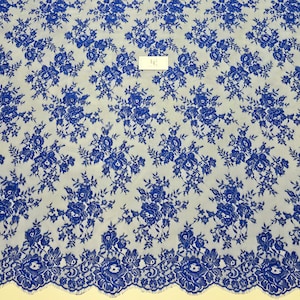 Koningsblauwe wimperkant, nylon Franse chantilly bruidskantmateriaal, geschulpte bloemenkantdoek verkocht op maat gesneden, EVS199NC