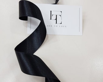 25mm Black Double Side Satin Ribbon, by the yard, satin ribbon black, satin fabric ribbon gift bow, hair ribbon, satin trim ST1013