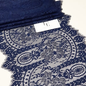 Pizzo blu navy, pizzo francese, pizzo chantilly, pizzo da sposa, pizzo smerlato, pizzo cigliato, pizzo floreale per lingerie, yard LL4412