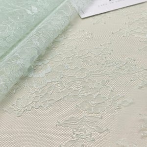 Tissu de dentelle vert pâle, tissu de dentelle de nylon vert clair de Chantilly française, matériel de dentelle de voile de mariage de mariée, vendu par yard, WD2003