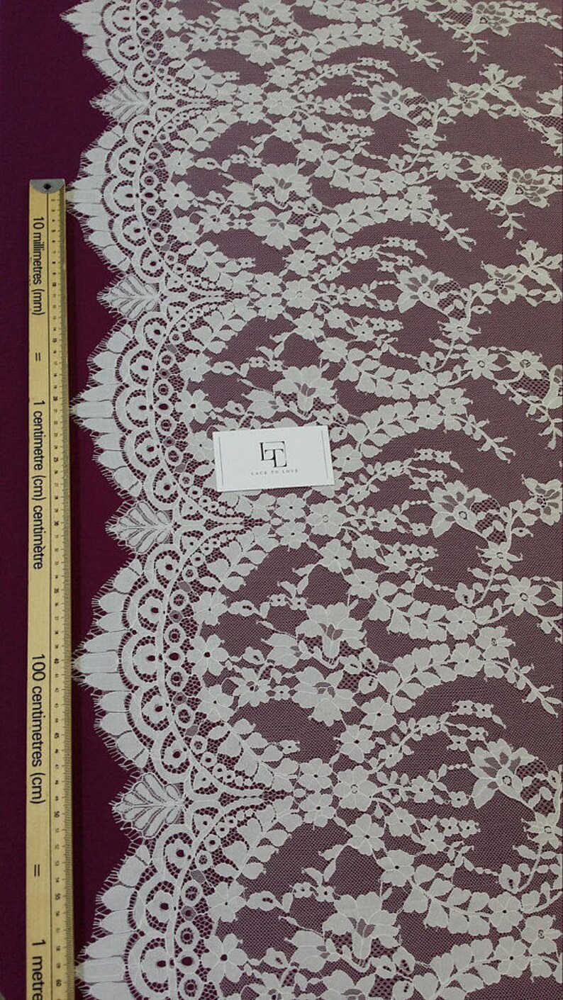 Bridal lace Wedding Lace White Lace Veil lace Scalloped Floral lace Lingerie Lace L22822 Chantilly Lace SALE Ivory lace fabric French Lace