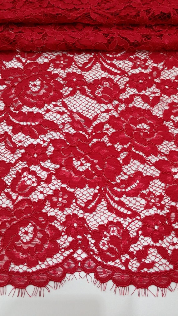 Red Lace Fabric by the Yard French Lace Embroidered Wedding Etsy
