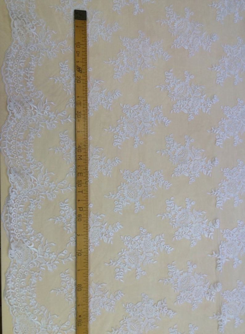 REA Snövit spetstyg på metervara, Fransk spets, Broderad bröllopsspets Brudspets Vit spets Slöja spets Underkläder Spets KSBY80952C bild 4