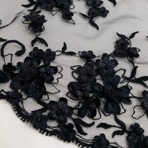 Tessuto in pizzo nero, pizzo 3D, pizzo con perline, pizzo francese, pizzo da sposa, pizzo da sposa, pizzo velo, pizzo floreale smerlato, pizzo per lingerie EVS076BF