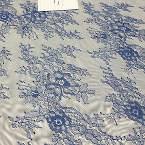 Tissu en dentelle bleu foncé, tissu de dentelle en nylon bleu marine de Chantilly française, matériel de dentelle de voile de mariage de mariée, vendu par yard, WD2011