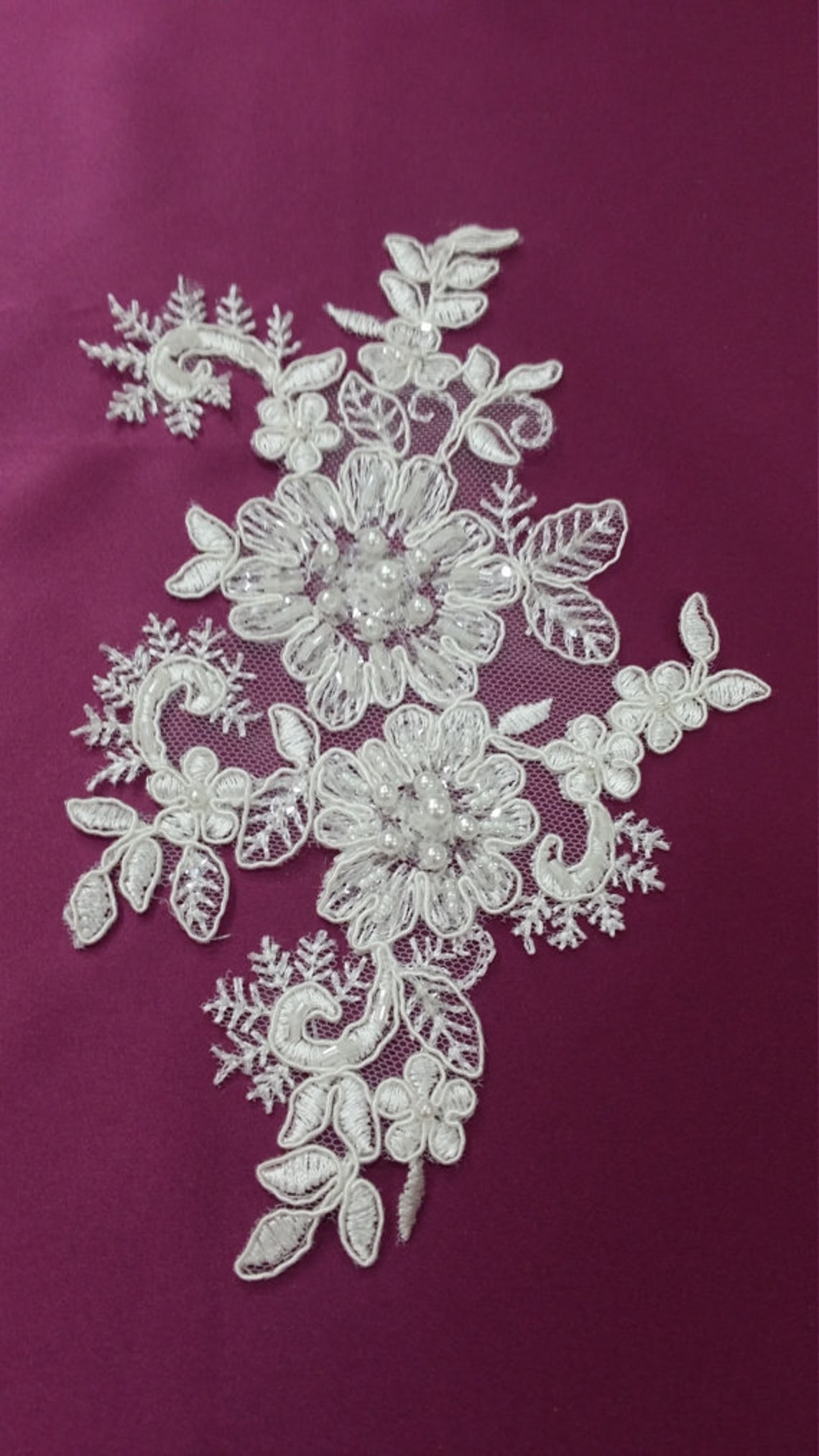 Ivory Lace Applique Beaded Lace Applique French Chantilly Etsy