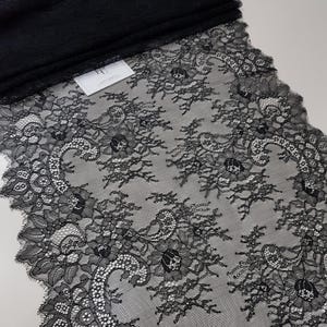 Pizzo nero, pizzo chantilly, pizzo francese, pizzo da sposa, pizzo smerlato, pizzo ciglia, pizzo floreale, pizzo per lingerie, tagliato su misura WDL6006