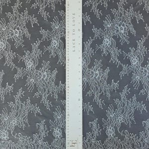 Off white lace fabric, French Chantilly bridal lace cloth, white wedding veil lace material, Scalloped eyelash lace, sold by the yard WD6002 image 9