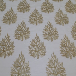 Gouden pailletten kant, sprankelende geborduurde kant, bruiloft bruids kant materiaal, avondjurk kant, lingerie kant, Alencon kant AB5005