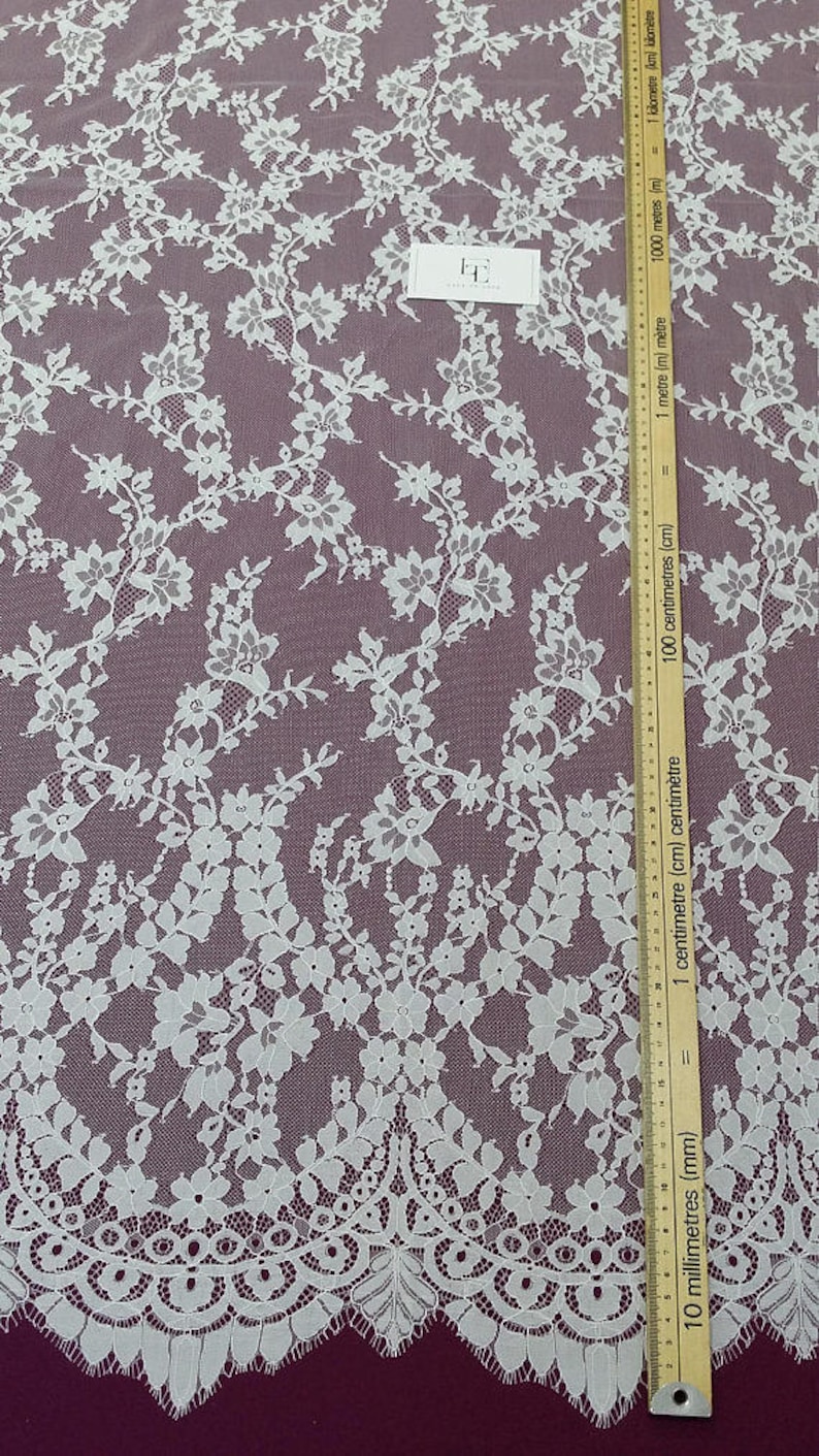 Bridal lace Wedding Lace White Lace Veil lace Scalloped Floral lace Lingerie Lace L22822 Chantilly Lace SALE Ivory lace fabric French Lace