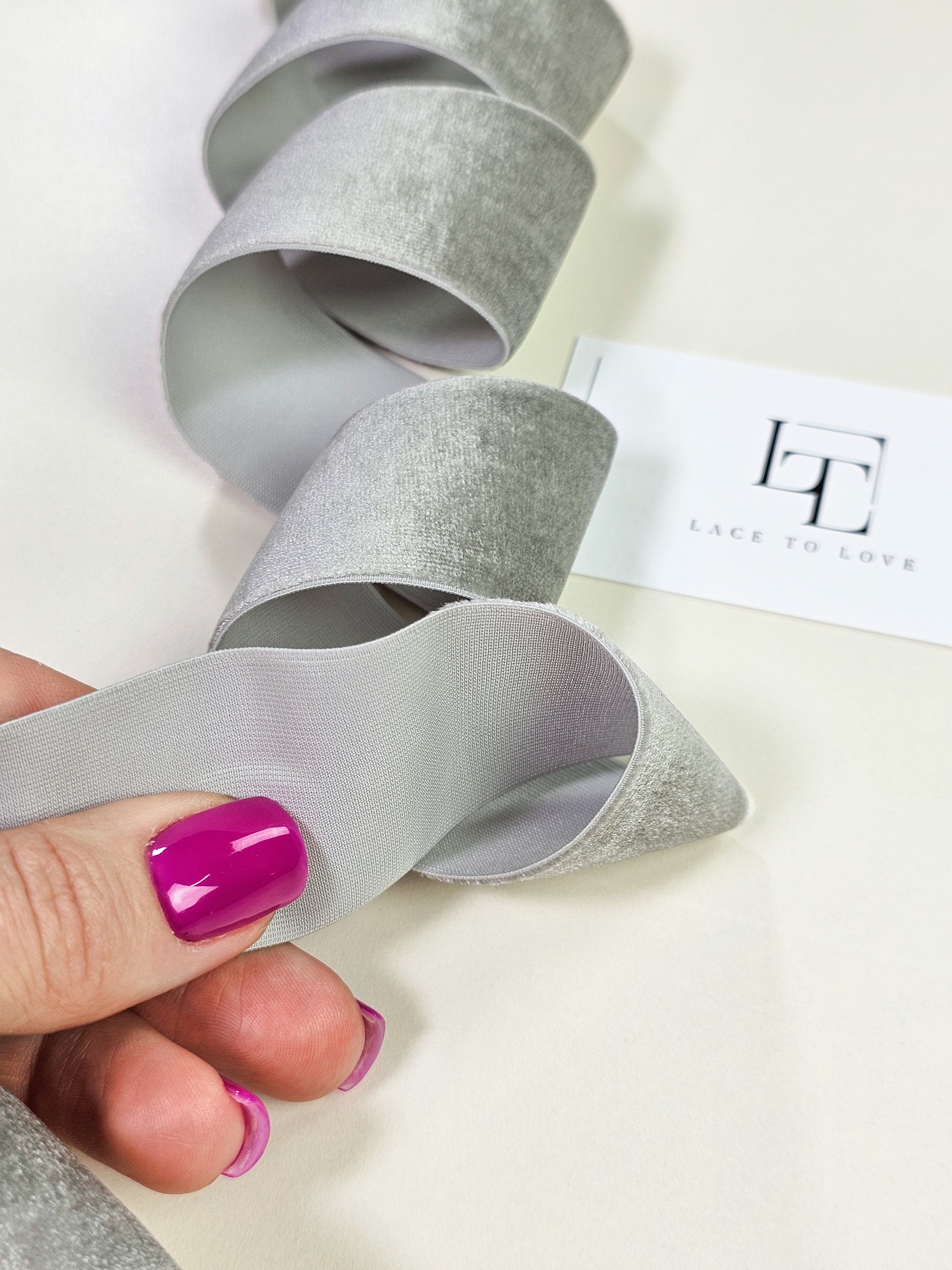 Grey With Green Tint Elastic Stretch Velvet Ribbon by the Yard, Velvet ...