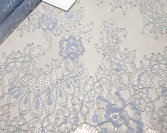Blue gray French Chantilly lace fabric, sold by the yard, LK5003