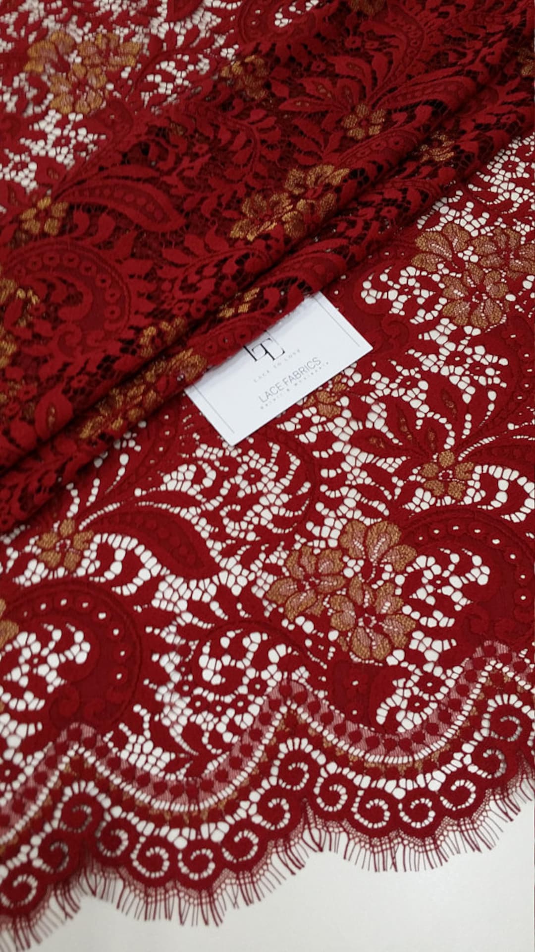 Red With Gold Lace Fabric, Spanish Lace, Embroidery Lace, Red Lace, Wedding  Lace, Evening Dress Lace, Lingerie Lace Alencon Lace L77731