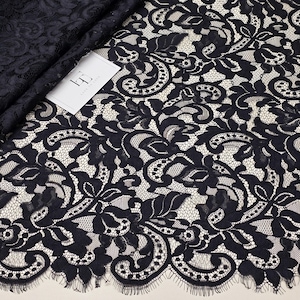 Tessuto di pizzo nero, pizzo francese, pizzo chantilly, pizzo da sposa, pizzo da sposa, pizzo da sera, pizzo da lingerie, tessuto tagliato su misura EVS106V