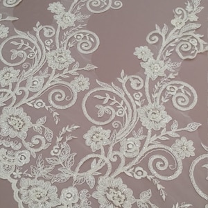 Finiture in pizzo avorio con perline, finiture in pizzo con paillettes, pizzo perla, finiture in pizzo francese pizzo Chantilly, pizzo da sposa, pizzo da sposa, pizzo bianco EVSL007CB